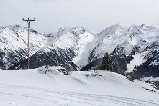 Snowy slopes of the mountains in the Zillertal, Austria