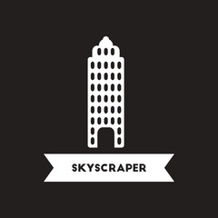 flat icon in black and white style building skyscraper  