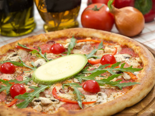 italian pizza on wooden board