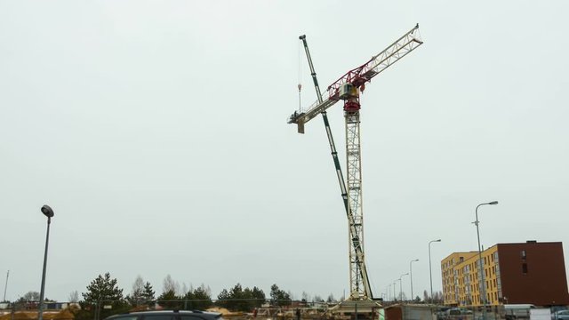 Assembling a large construction crane,  time-lapse