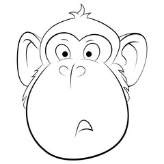 Illustration of surprised monkey. Portrait of animal isolated on white background. 