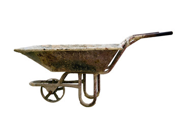 Old and vintage cart for construction isolated on white background.