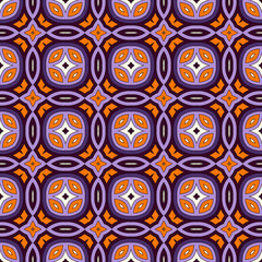Seamless pattern in Halloween traditional colors. Abstract background with bright ethnic ornaments.