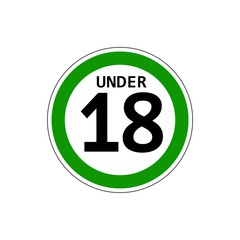 STOP! Yes for children under 18 years. Vector. The icon with a green contour on a white background. For any use. Warns.