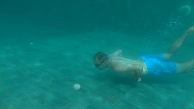 Young man swimming under water, super slow motion 240fps
