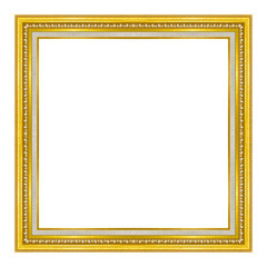 picture frame wooden gold Carved pattern isolated on a white bac