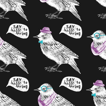 seamless pattern with dressed up starling