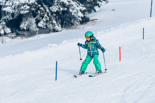 Skiing race for little children
