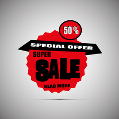 Sale banner template and special offer. 50% off. Vector illustration.