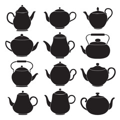 Vector tea pots silhouettes.
