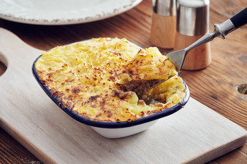 Traditional british handmade cottage pie in a country style