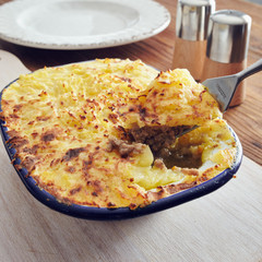 Traditional british handmade cottage pie in a country style