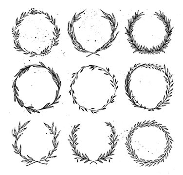 Hand drawn vector illustration - Laurels and wreaths. Design elements