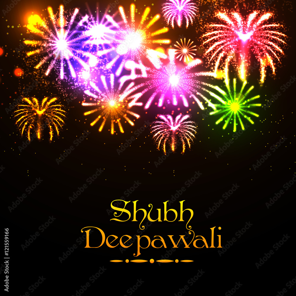 Sticker Shubh Deepawali celebration fireworks background.