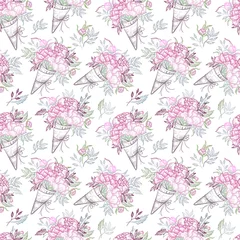 Behang Hand drawn vector sealess pattern - fashion bouquets of peonies, © Kate Macate