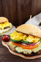 Vegetarian Diet burgers with sweet omelette and vegetables