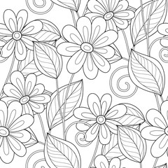 Fototapeta premium Vector Seamless Monochrome Floral Pattern