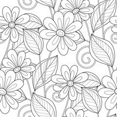 Vector Seamless Monochrome Floral Pattern