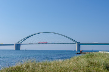 fehmarnsund bridge with traffic