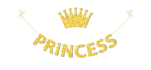 Cute bunting as festive glitter letters and crown for your decoration, can be used for birthday or baby shower invitation card © C Design Studio