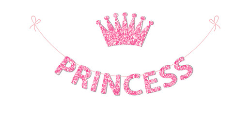 Cute bunting as festive glitter letters and crown for your decoration, can be used for birthday or baby shower invitation card © C Design Studio