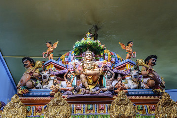 sculptures of gods and goddesses in the temple Sri Veeramakaliamman Temple in Singapore