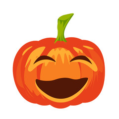 Vector isolated pumpkin. Halloween design, emotion, laughing, smiling, screwing up smile. Jack lantern for website, flier, invitation card, sticker