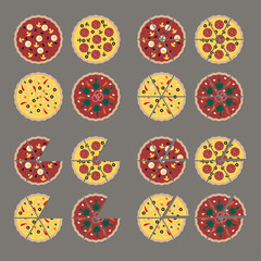 Pizza icons set. Flat design. Vector illustration.