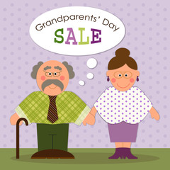 Cute Grandparents Day Sale poster with funny characters of Grandfather and Grandmother