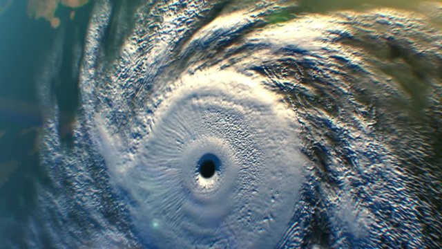 Tropical cyclone, satellite view, 3D animation