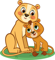 Mother and baby lion