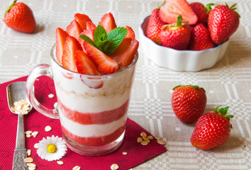 Dessert with strawberries and cream