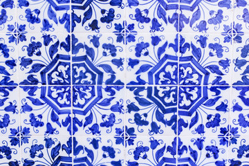 background beautiful blue and white pattern on the tile in the style azulezhu in Portugal