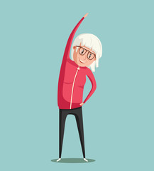 Grandfather and gymnastics. Old man. Cartoon vector illustration