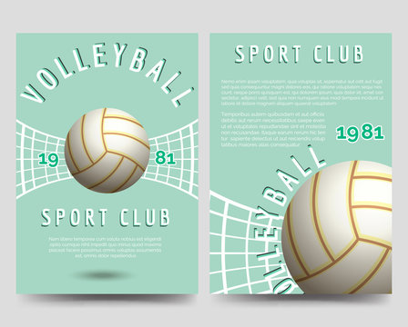 Volleyball Brochure Flyer Template. Sport Club Flyers Vector