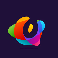 Letter O logo at colorful multicolor splash background.