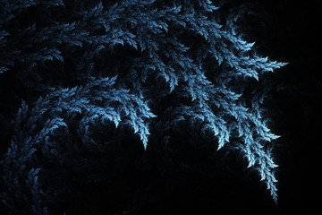 Obraz premium Niebieskie liście na czarnym tle