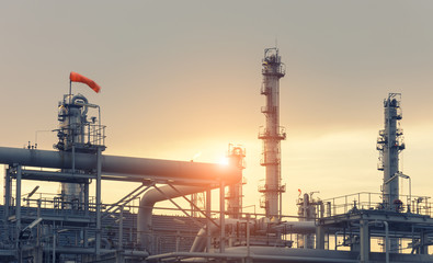 Oil Refinery factory at twilight , petrochemical plant , Petroleum , Chemical Industry