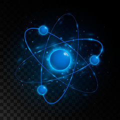Shining atom scheme. Isolated on black transparent background. Vector illustration, eps 10.
