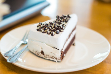 Delicious white cake with chocolate