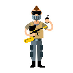 Vector Paintball Player. Flat style colorful Cartoon illustration.