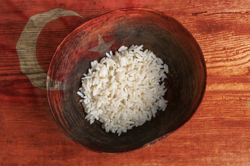 Poverty concept, bowl of rice with Turkish flag
