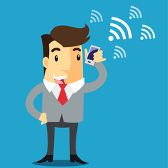 businessman with smartphone and wifi. - vector illustrator
