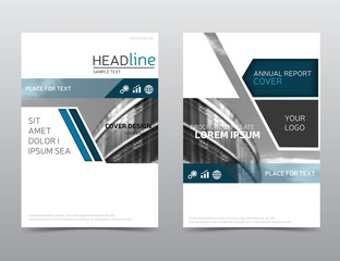 Annual report cover. Blue brochure design. Leaflet layout. Presentation template.