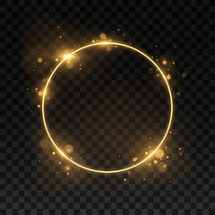 Vector round frame. Shining circle banner. Isolated on black transparent background. Vector illustration, eps 10.