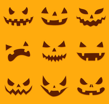 Set of different halloween pumpkin faces