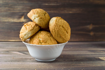 cookies in bowl dish on a wooden table