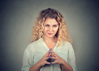 sneaky, sly, scheming young woman plotting something