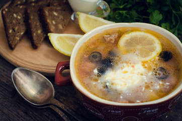Solyanka - Russian traditional meat soup