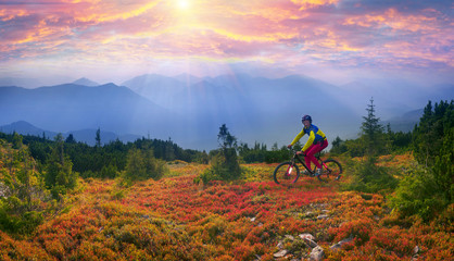 cyclist in the autumn mountains